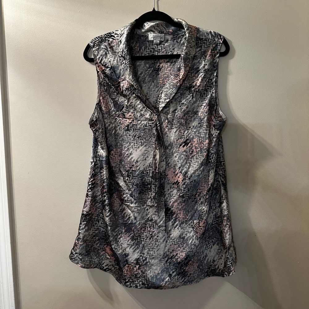 Tahari Patterned Sleeveless Top - Black, Gray, Pink